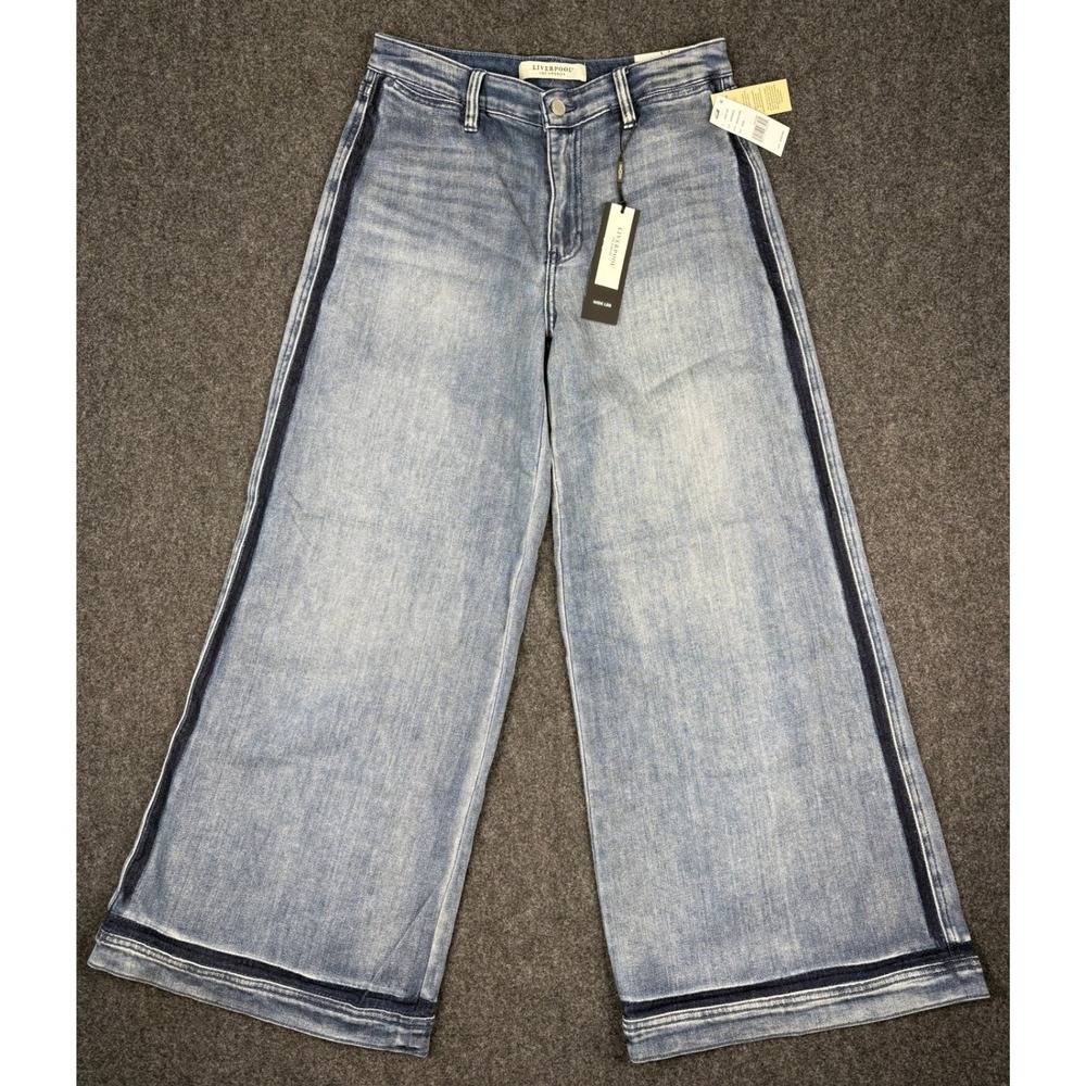 Liverpool Wide Leg Jeans Reflection Blue Side Stripe Denim 8/29 LM7B31SSL NEW